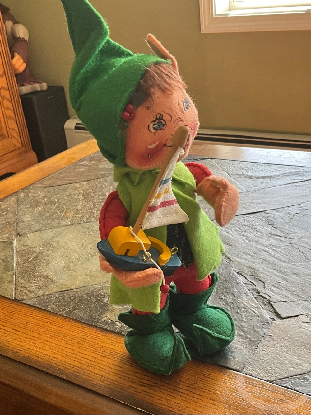 Annalee Green Elf Doll with Multicolor Sailboat